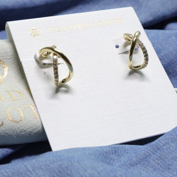 Kendra Scott Gold Annie Infinity White Crystal Huggie Earrings - Picture 3 of 3